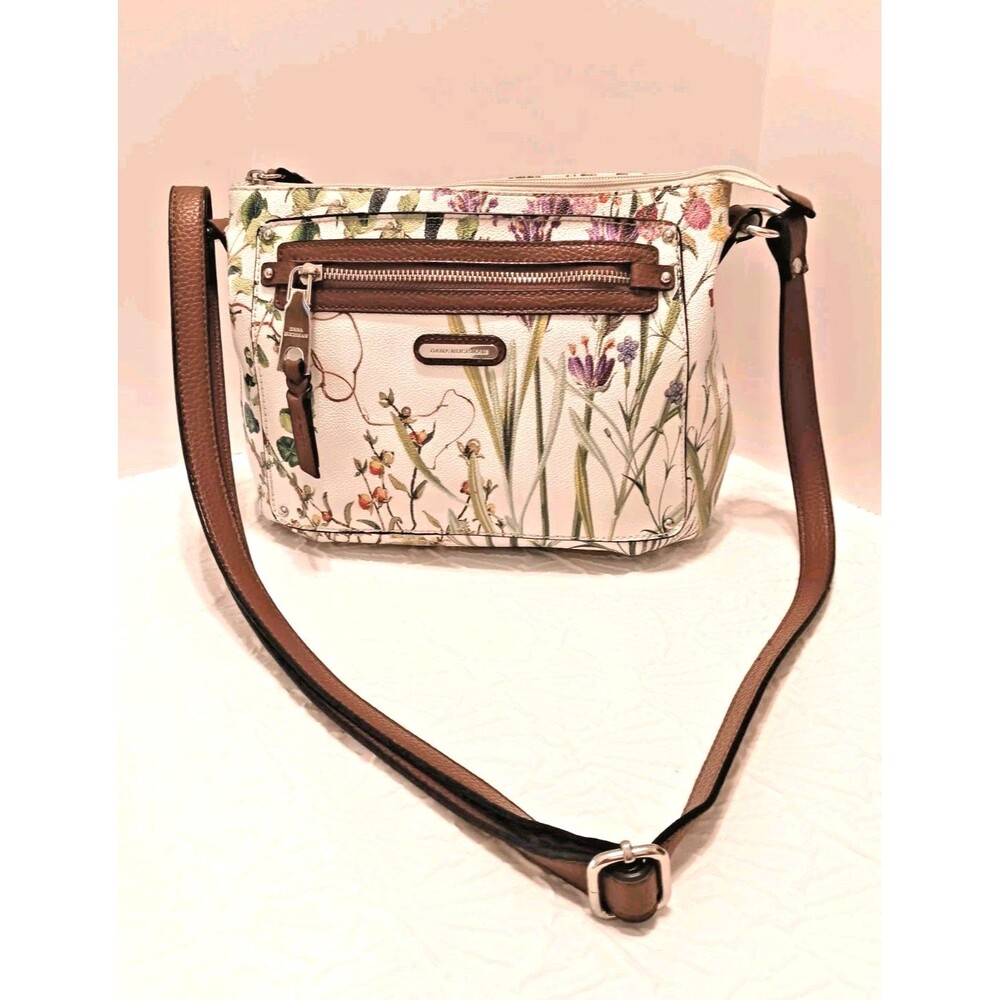 Dana Buchman Floral Botanical Crossbody Bag Ivory Brown Multi Pocket